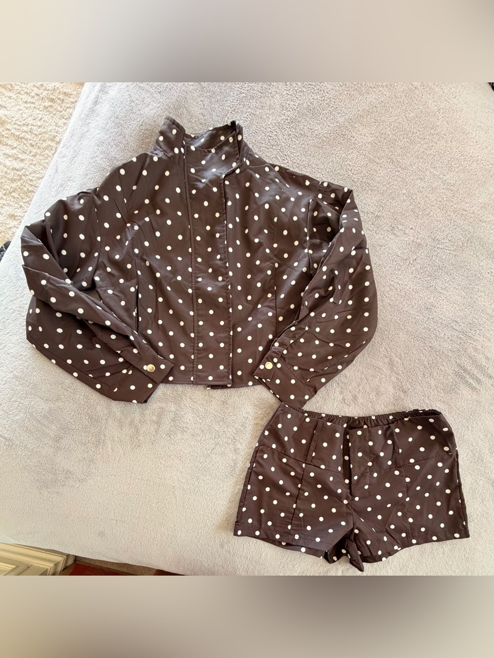 Womens Brown Polka Dot Jacket and Shorts Set Size S